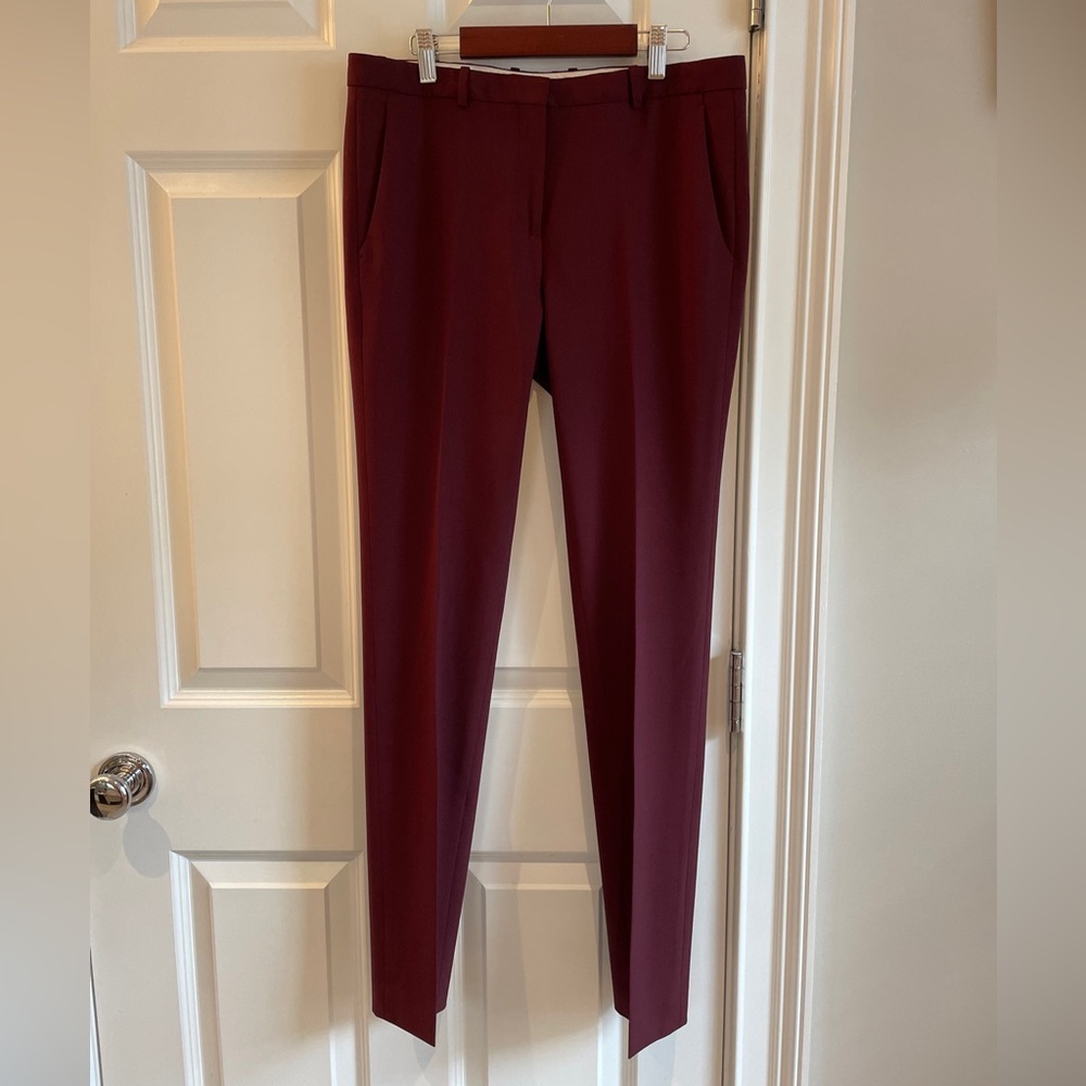 Theory Hartsdale Wool-Blend Stretch Pants Maroon Burgundy Women’s size 4 EUC